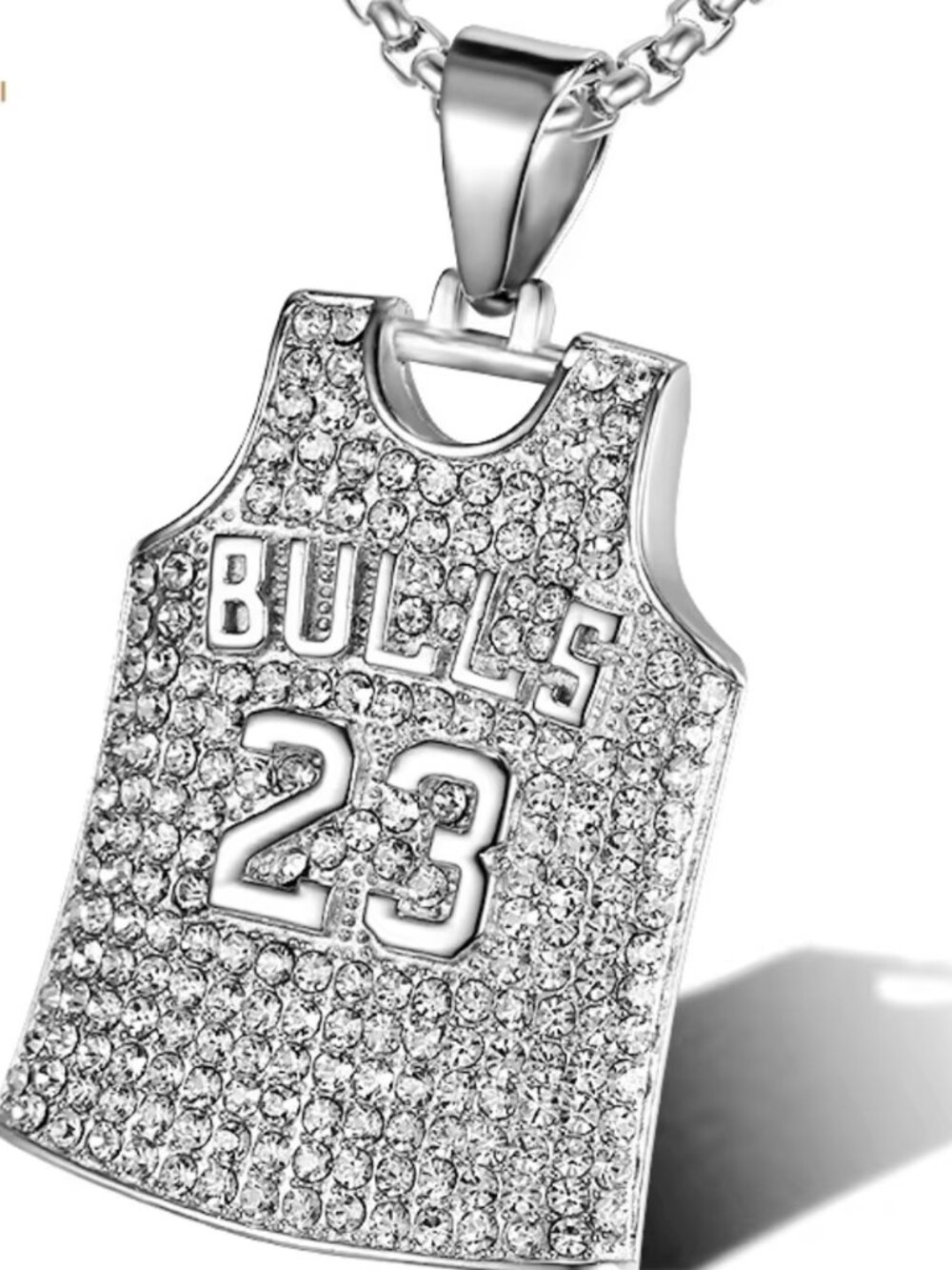 "Bulls 23" Crystal Pavé Jersey Pendant Necklace in Silver